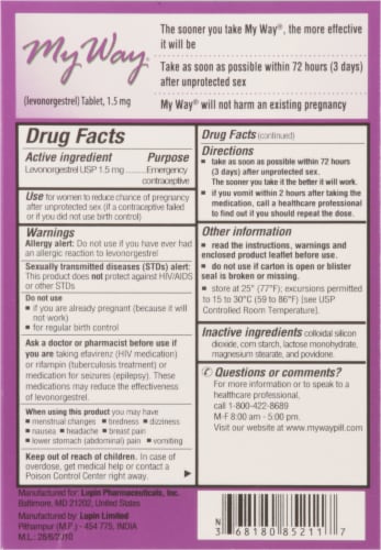 My Way® Emergency Contraceptive Tablet Perspective: back