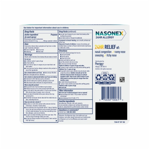 Nasonex 24HR Allergy Nasal Spray, Allergy + Congestion, Mometasone, 120 Spray Count Perspective: back