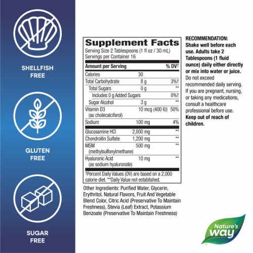 Nature's Way Joint Movement Glucosamine Ultra Strength Fast Absorbing Berry Flavored Liquid Perspective: back