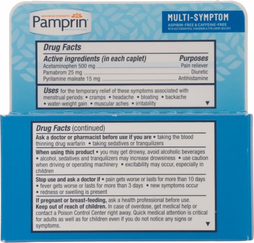 Pamprin Multi-Symptom Caplets Perspective: back