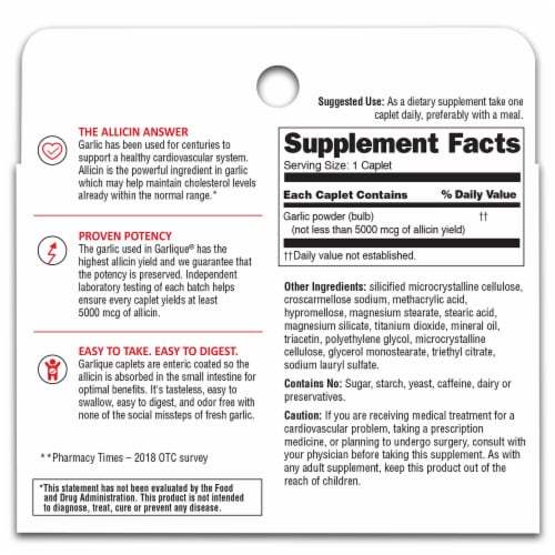 Garlique® Dietary Supplement Caplets Perspective: back