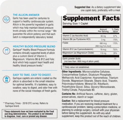 Garlique® Healthy Blood Pressure Formula Caplets Perspective: back