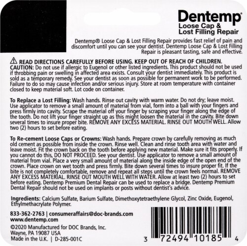 Dentemp® Loose Cap & Lost Filling Repair Cement Perspective: back
