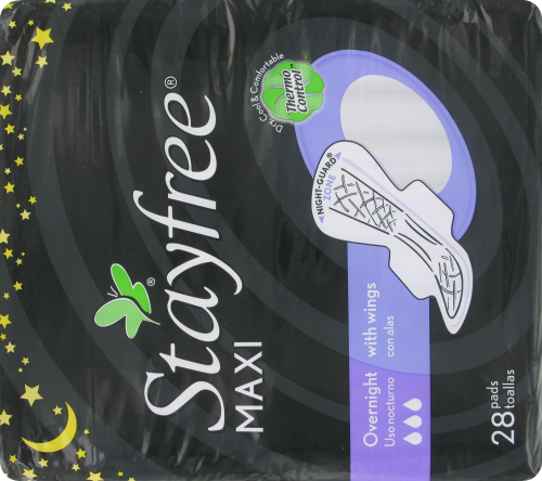 Stayfree Overnight Maxi Pads With Wings Perspective: back
