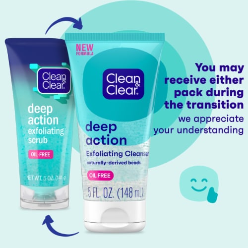 Clean & Clear Deep Action Exfoliating Face Wash Paraben-Free + Naturally Derived Plastic Free Beads Perspective: back