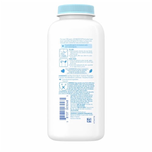 Johnson's® Naturally Derived Cornstarch Baby Powder with Aloe & Vitamin E Perspective: back
