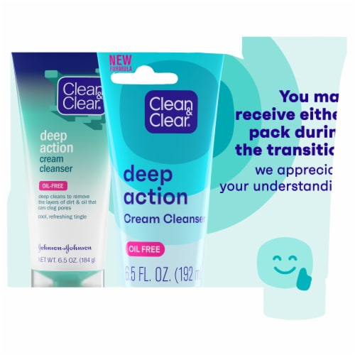 Clean & Clear Oil-Free Deep Action Cream Face Wash Cooling Face Cleanser with Pro-Vitamin B5 & BHA Perspective: back