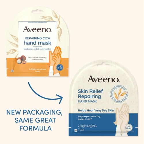 Aveeno Skin Relief Repairing Hand Mask 2 Single-Use Gloves Perspective: back