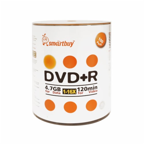100 Pack Smartbuy 16X DVD+R 4.7GB Logo Top (Non-Printable) Data Video Blank Recordable Disc Perspective: back