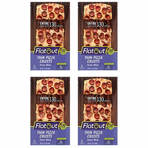 FLATOUT Thin Pizza Crust RUSTIC WHITE, 6 Pack | 4 Count Perspective: back