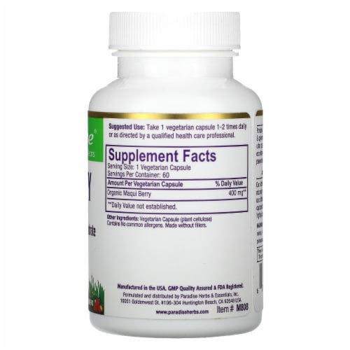 Paradise Herbs Maqui Berry - 60 Vegetarian Capsules Perspective: back