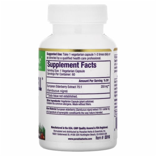 Paradise Herbs Sambuca-Well Elderberry Extract Vegetarian Capsules Perspective: back