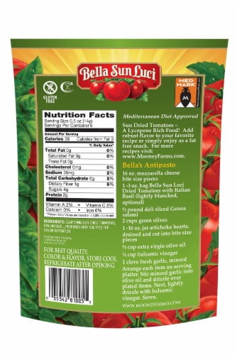 Bella Sun Luci: Sun Dried Tomatoes with Italian Basil Julienne Cut, 3 Oz (Pack of 20) Perspective: back