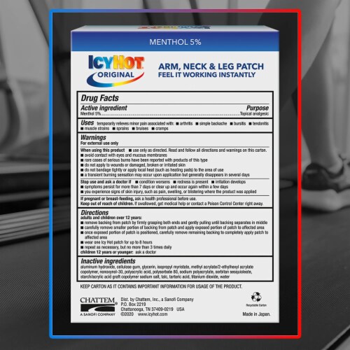 Icy Hot Extra Strength Medicated Patch Small 5 Count Box (Pack of 20) Perspective: back