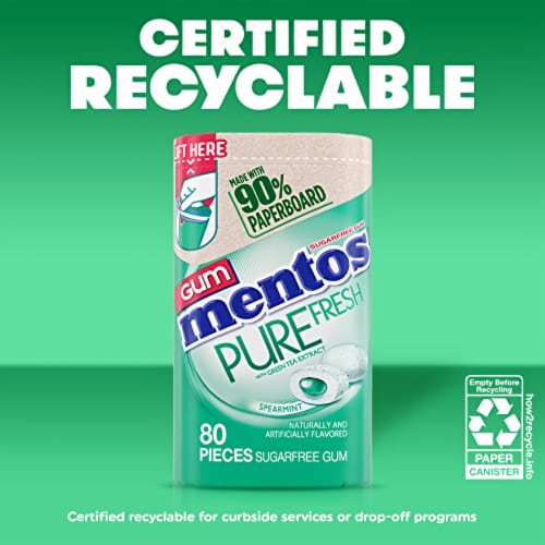 Mentos Pure Fresh Sugar-Free Chewing Gum with Xylitol Spearmint (Pack of 24) Perspective: back