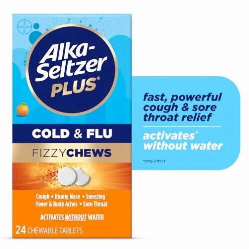 Alka-Seltzer Plus Cold & Flu Fizzy Chews Orange Flavor (Pack of 16) Perspective: back