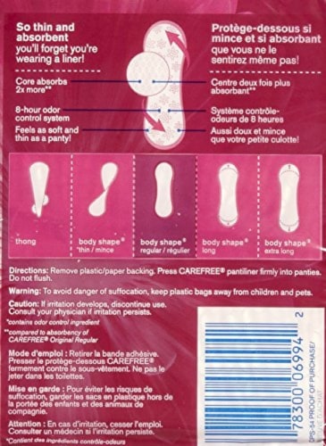 Carefree Acti-Fresh Regular Pantiliners Unscented (Pack of 5) Perspective: back