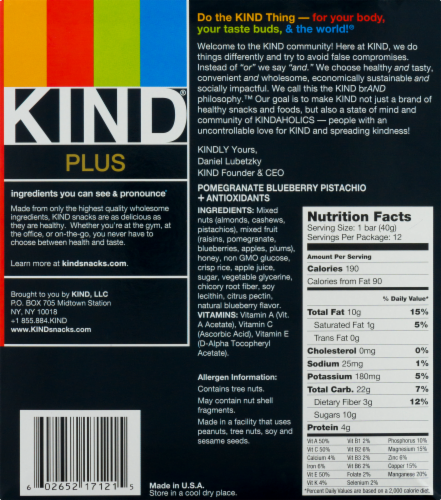KIND Pomegranate Blueberry Pistachio Bars Perspective: back