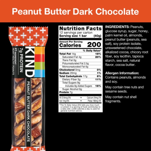 KIND Gluten Free Peanut Butter Dark Chocolate Healthy Snack Bars Perspective: back