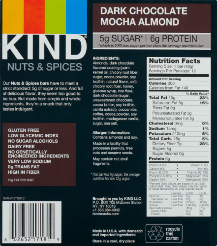 KIND Dark Chocolate Mocha Almond Nuts and Spices Bars Perspective: back