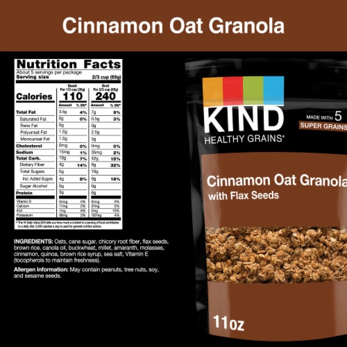 KIND HEALTHY GRAINS Granola, Healthy Snack, Cinnamon Oat Granola with Flax Seeds, Snack Mix 11 OZ