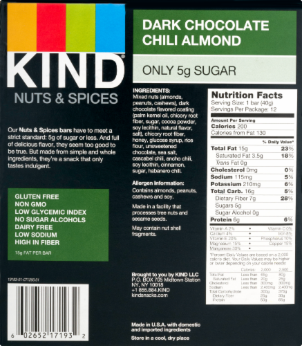 KIND® Nuts & Spices Dark Chocolate Chili Almond Bars Perspective: back
