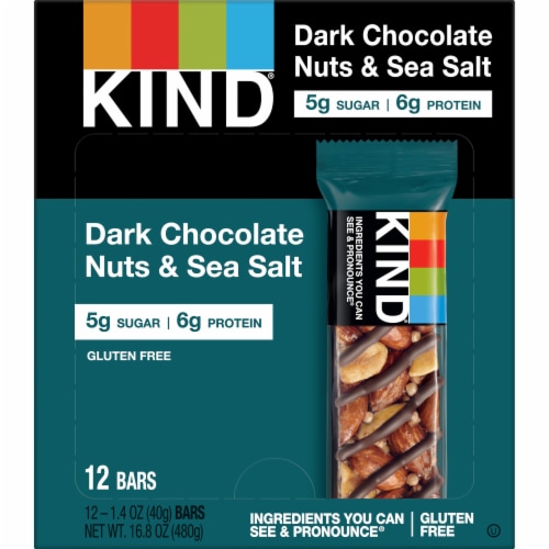 KIND Gluten Free Dark Chocolate Nuts & Sea Salt Healthy Snack Bars Perspective: back