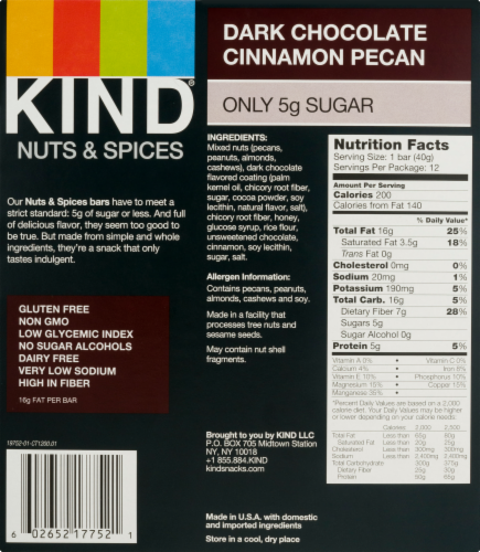 KIND® Nuts & Spices Dark Chocolate Cinnamon Pecan Nut Bars Perspective: back