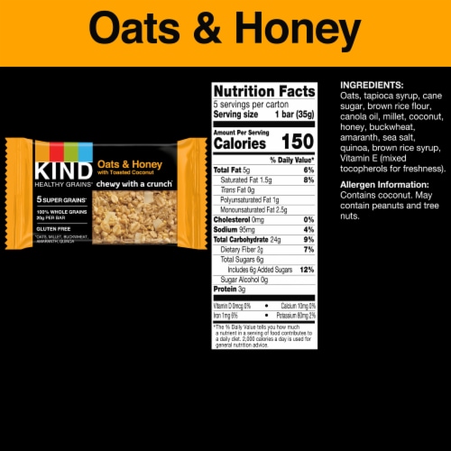 KIND HEALTHY GRAINS Gluten Free Oats & Honey with Toasted Coconut Healthy Snack Bars Perspective: back