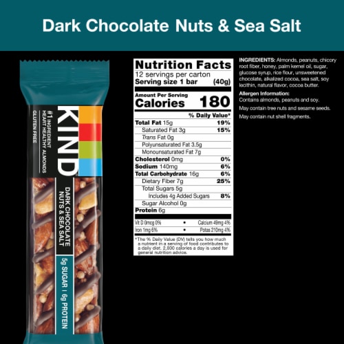 KIND Gluten Free Dark Chocolate Nuts & Sea Salt Snack Bars Perspective: back