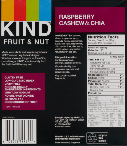 KIND Raspberry Cashew Chia Fruit and Nut Bars Perspective: back