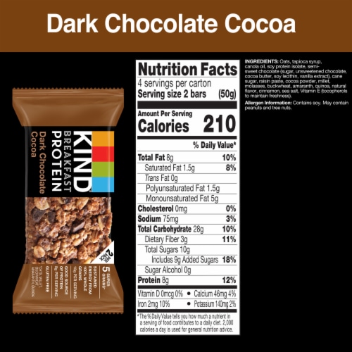 KIND Breakfast Gluten Free Dark Chocolate Cocoa Gluten Free Protein Breakfast Bars Perspective: back