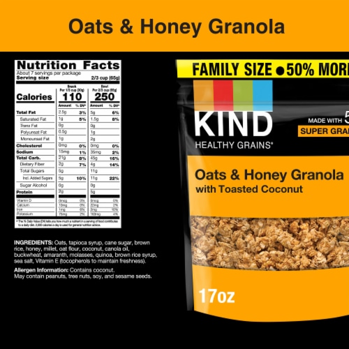 KIND HEALTHY GRAINS Oats & Honey Granola with Toasted Coconut Snack Mix Perspective: back