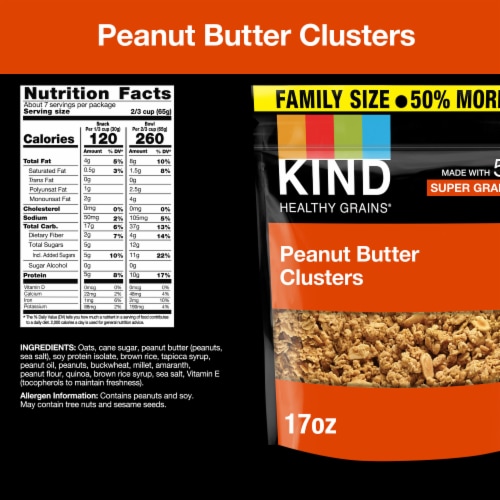 KIND HEALTHY GRAINS Family Size Peanut Butter Granola Clusters Snack Mix Perspective: back