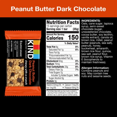 KIND Healthy Grains Peanut Butter Dark Chocolate Snack Bars Perspective: back