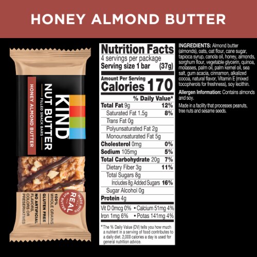 KIND 100% Whole Grains Gluten Free Nut Butter Filled Honey Almond Butter Healthy Snack Bars Perspective: back