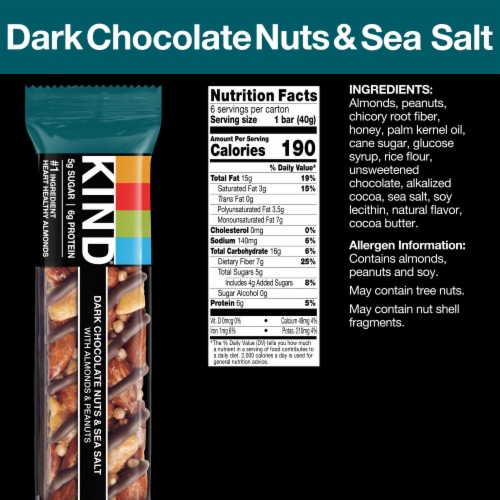 KIND Dark Chocolate Nuts & Sea Salt Nut Bars Perspective: back