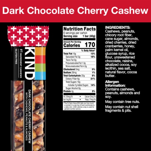 KIND Dark Chocolate Cherry Cashew Fruit and Nut Bars Perspective: back