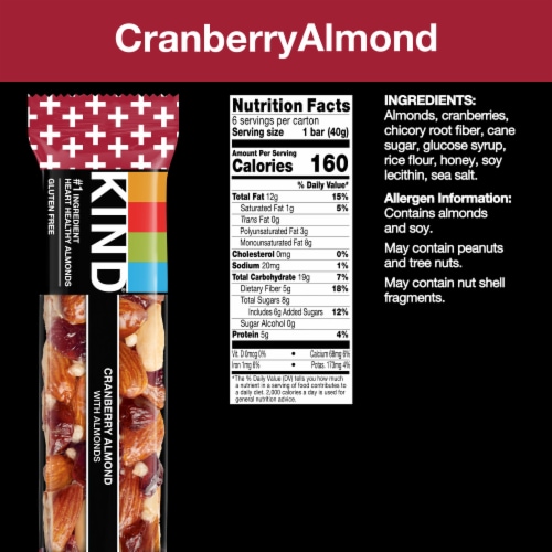 KIND Cranberry Almond Fruit and Nut Bars Perspective: back