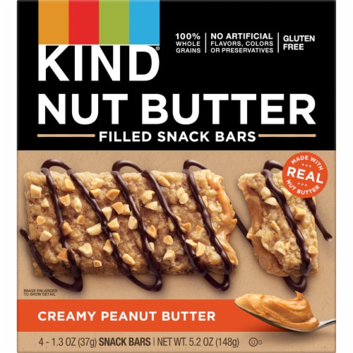 KIND 100% Whole Grains Gluten Free Nut Butter Filled Creamy Peanut Butter Healthy Snack Bars Perspective: back