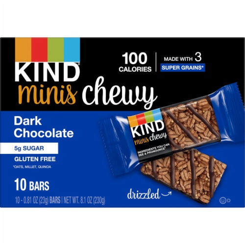 KIND Minis Chewy Gluten Free Dark Chocolate Healthy Snack Bars Perspective: back