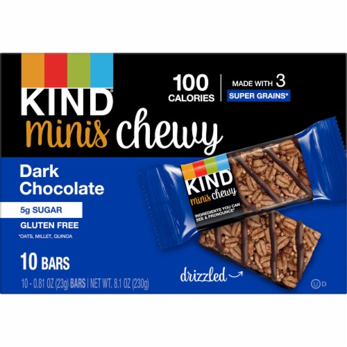 KIND Minis Chewy Gluten Free Dark Chocolate Healthy Snack Bars Perspective: back