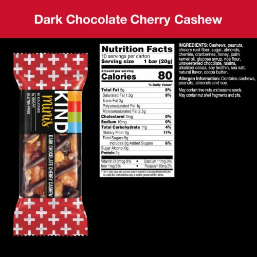 KIND Minis Gluten Free Dark Chocolate Cherry Cashew Healthy Snack Bars Perspective: back