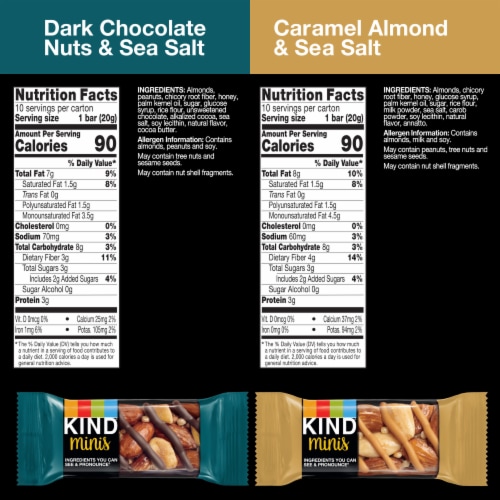 KIND Minis Dark Chocolate Nuts and Caramel Almond & Sea Salt Snack Bar Variety Pack Perspective: back