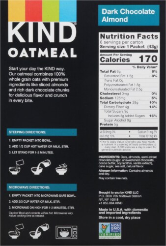 KIND Dark Chocolate Almond Oatmeal Packets Perspective: back