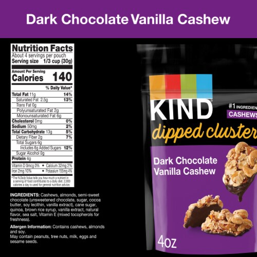 KIND Dipped Clusters Gluten Free Dark Chocolate Vanilla Cashew Snack Mix Perspective: back