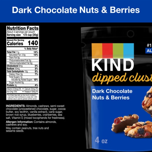 KIND Dipped Clusters Gluten Free Dark Chocolate Nuts & Berries Snack Mix Perspective: back