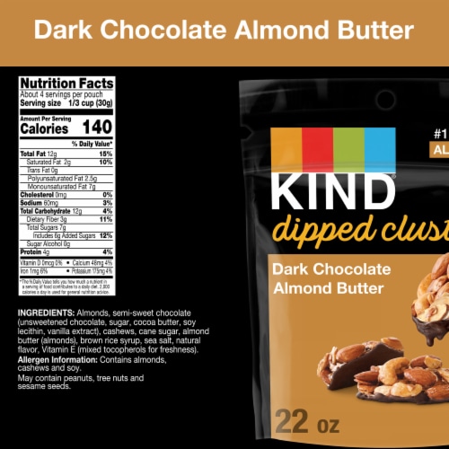KIND Dipped Clusters Gluten Free Dark Chocolate Almond Butter Snack Mix Perspective: back