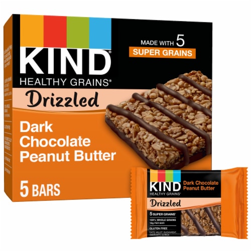 KIND HEALTHY GRAINS Gluten Free Drizzled Dark Chocolate Peanut Butter Whole Grain Snack Bars Perspective: back