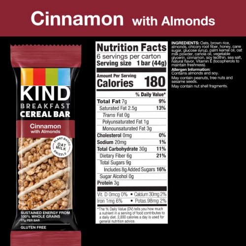 KIND Cinnamon with Almonds Breakfast Cereal Bars Perspective: back